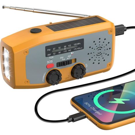 couleur orange,Portable Radio, Radio a Pile Survie, Dynamo AM/FM de Direction du Vent et de la météo, avec Batterie de 2000 mAh, d'urgence Solaire (1/5)