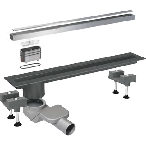 Canalina lineare piastrellabile in acciaio inox 1000 mm con telaio plastico e piletta sifonata Ø50 bampi pdcan100