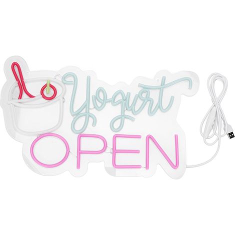 Néon Open réglable LED vitrine extérieur porte USB – Lumière vive café magasin boisson bar boulangerie déco, décoration (1/5)