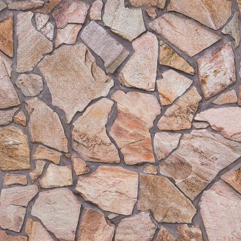 Papiers peints pour salon & cuisine | Papier peint mur de pierre réaliste | Tapisserie imitation pierre terracotta style rustique - 10,05 x 0,53 m (1/5)