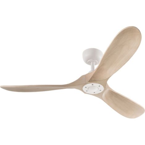 Ventilatore da Soffitto 7214 in Metallo Bianco, 132 cm, Motore DC 26W, 3 Pale in Legno Sbiancato, con Telecomando e 6 Velocità - Perenz