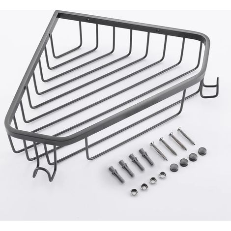 (Gris anthracite, taille B) Étagère de rangement d'angle murale en acier inoxydable 304 pour salle de bain, panier triangulaire gris/noir/argenté (1/5)