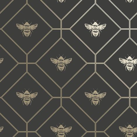 Honeycomb Bee Wallpaper Holden Décor Geometric Metallic Modern Gold Charcoal (1/4)