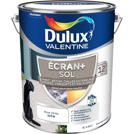 Ecran+ Sol - Peinture solvantée pour sols Intérieur et Extérieur - Ciment, béton, dalles, parquets et escaliers - Satin Blanc 5 L - Dulux Valentine