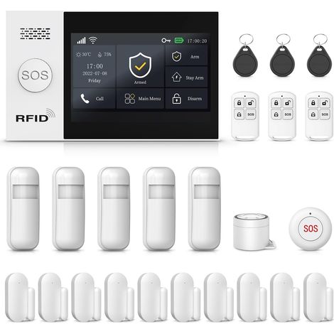 Système d'Alarme sans Fil avec Écran Tactile de 4,3 Pouces, Système d'Alarme de Porte WiFi par Application Tuya Instantanée, sans Frais Mensuels (1/5)