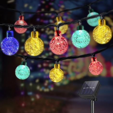 Guirlande lumineuse solaire d'extérieur, 12 m, 100 lumières, boules à bulles de 2,4 cm, étanche, idéale pour les jardins, terrasses, balcons, mariages et fenêtres (colorée) [Classe énergétique A] (1/5)