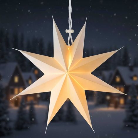 LED Papierstern weiß zum Hängen mit Timer für Außen und Innen - Ø 38 cm - Deko Weihnachtsstern warmweiß beleuchtet batteriebetrieben