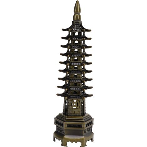 Wenchang Miniaturturm aus grüner Bronzelegierung, 18 cm, 9 Ebenen, Tischdekoration, ideales Geschenk für Zuhause oder Büro. (1/5)