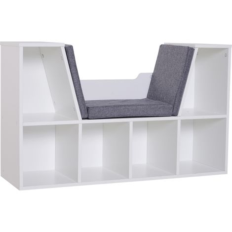 HOMCOM 2-in-1 Bücherregal-Bank, 6 Fächer, 2-stöckiges Würfelregal, graue Aufbewahrungseinheit mit Sitzkissen, für Wohnzimmer, Schlafzimmer, Büro, 102 x 30 x 61 cm
