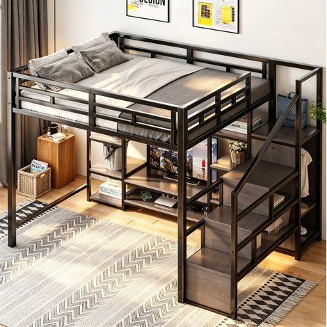 letto contenitore 140x200 con presa supporto TV nero OKMYHOME (1/5)
