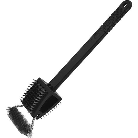 Brosse de barbecue ronde en acier et fil ondulé avec poignée, accessoire de nettoyage grill extérieur noir (1/4)