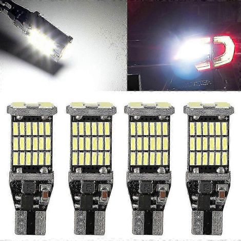 Lot de 4 LED T15 W16W 921 912 ultra-lumineuses 45 SMD 4014, sans erreur, compatibles Canbus, pour feux de recul/stop/freins, blanc, 12 V (1/4)