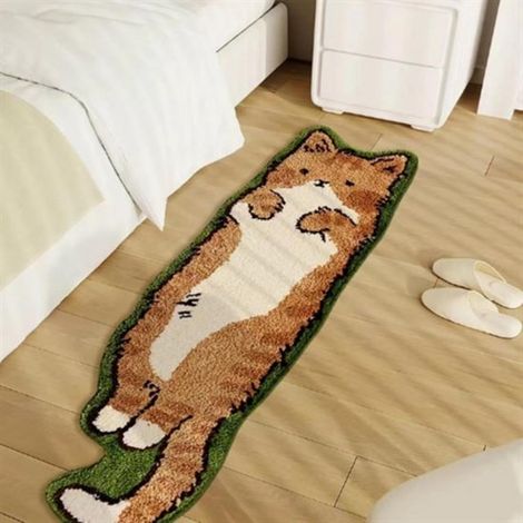 Alfombra de pelo con estampado de gatos, alfombra de habitación con dibujos animados de forma irregular, alfombra suave para la mesita de noche, felpudo con forma de gato, decoración para el salón (50 (1/5)