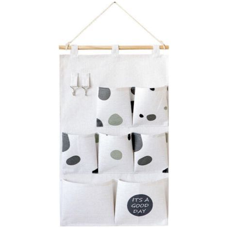 (7 pockets) Hanging storage bag, fabric door wall hanging, fabric closet, bedroom, cotton and linen wall bag (1/5)
