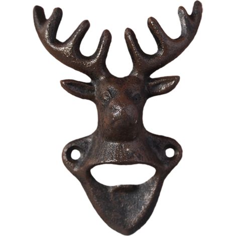 Ouvre-bouteille rétro en fonte, style artisanal, avec tête de cerf. Un indispensable du quotidien. (1/5)