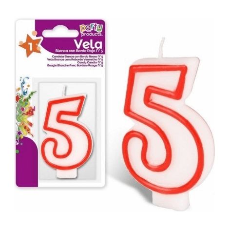 Numero 5 vela de cumpleaños 7 cm  Rojo-Blanco