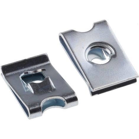 Rs Pro – Écrou cage acier No. 8 – Dimensions 11.1 x 16.6mm – Finition passivée claire et galvanisée – Pour panneaux de 0.5 à 1.6mm