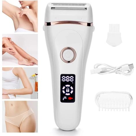 GROOFOO Tondeuse électrique Lady Shaver Bikini,rasoir électrique sans fil rechargeable humide et sec sans douleur pour femmes,rasoir d’affichage LED pour les aisselles des jambes (blanc) (1/5)