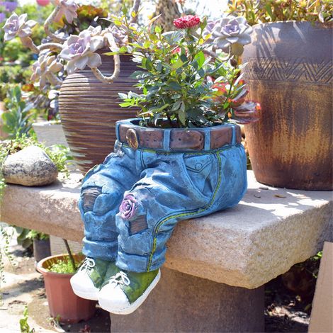 Pot À Fleurs - Résine - Style Denim - Décoration De Cour - Intérieur Et Extérieur - 1 Pièce (1/5)