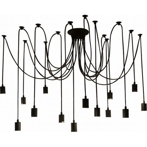 2M 14 Teste Lampadari a Sospensione Classica Plafoniere Orientabile E27 Lampadario Retrò per Sala da Pranzo Camera da Letto Hotel Nero (1/4)