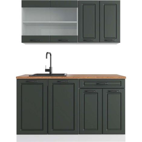 Cucina monoblocco R-Line, Antracite rustico/bianco, 140 cm , PL Rovere, Vicco