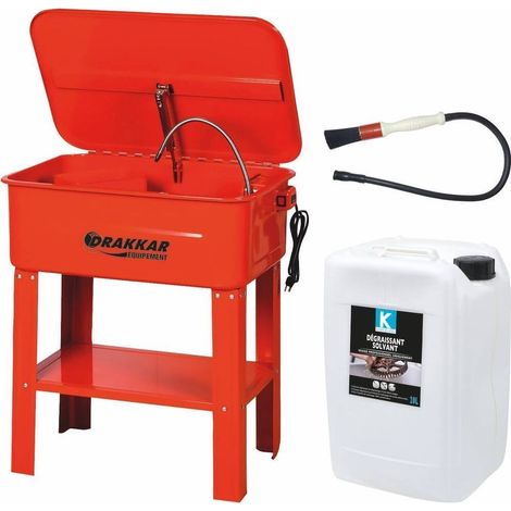Drakkar Equipement – Fontaine de jardin métallique sur pied 75L 230V – Lot avec 2 solvants dégraissants 20L et pinceau flexible 700mm