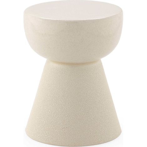 Tabouret en céramique blanc design élégant pour salon ou terrasse - Blanc ivoire texturé (1/2)