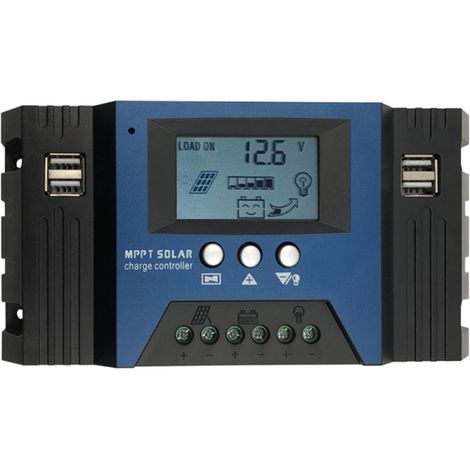 Contrôleur de charge solaire 40 A, contrôleur de panneau solaire 12/24 V à mise au point automatique, régulateur intelligent de batterie avec 4 sorties USB, paramètres réglables, écran LCD et minuteri (1/5)