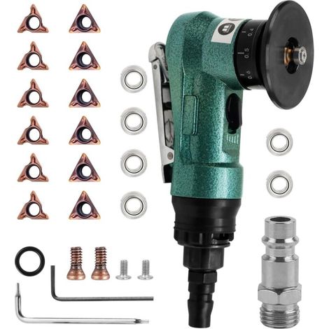 Chanfreineuse pneumatique portable en aluminium léger, angle 45°, verte – 6 lames R + 6 lames C + 6 roulements