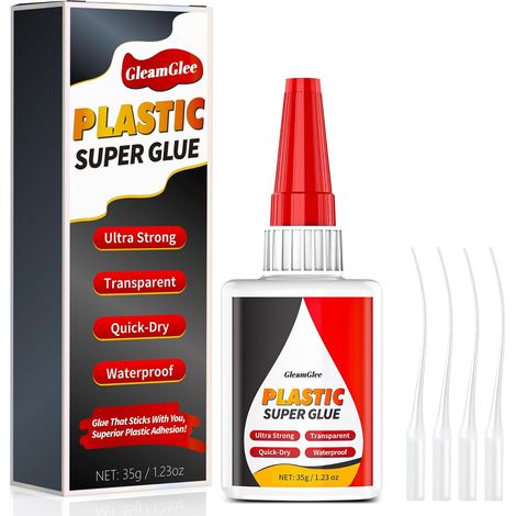Colle Plastique 35g, Colle Ultra-Résistante pour Réparation Plastique - Haute Résistance, Adhésif Transparent Résistant à l'Eau et à la Chaleur pour PLA, Impression 3D, Jouets, Voiture, ABS, PVC, Kits (1/5)