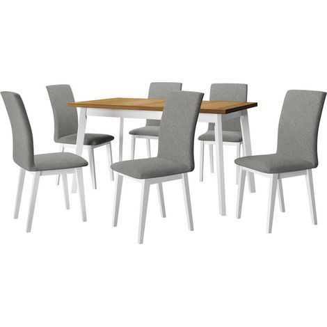 Conjunto de comedor Victorville 322, Blanco, 75x80x140cm, Diámetro: 0, Número de asientos: 6, Estilo: Escandinavo