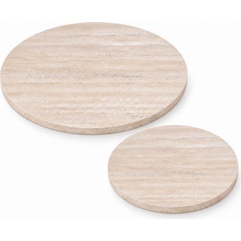 Lot de 2 plateaux ronds Ø 70 et 50 cm, MDF mélaminé effet travertin, épaisseur 18 mm, sans piètement (1/5)