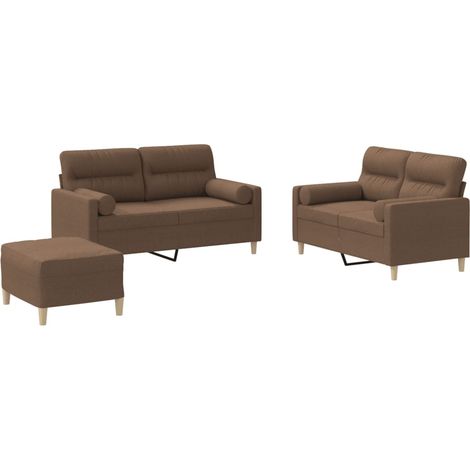 Ensemble de Canapé  Sofas 3 pcs avec coussins marron tissu (1/5)