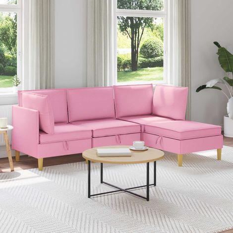 vidaXL Modular Sofa Set mit Stauraum 4 pcs Rosa Stoff (1/5)