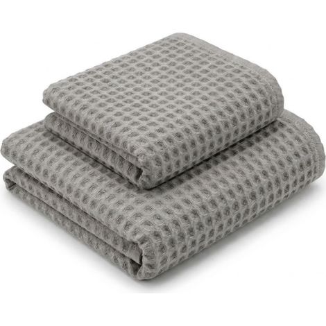 Asciugamani Nido d'Ape 100% Cotone 330 g/m² Made in Italy – Set 2 Pezzi (60x110 + 40x60) Tex Family – Grigio (1/5)