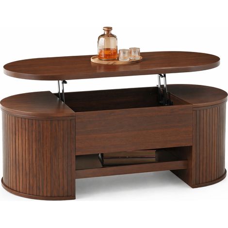 Table basse relevable avec plateau inclinable, rangement intérieur et tablette coulissante, style bois foncé, pour salon moderne et gain de place  CHICFURN (1/5)