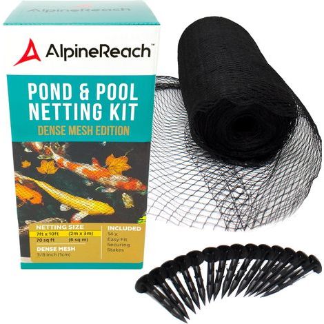 Koi-Teichnetz, feinmaschig 1 cm, schwarz, UV-beständig, mit Heringen, für Teich und Garten (1/5)