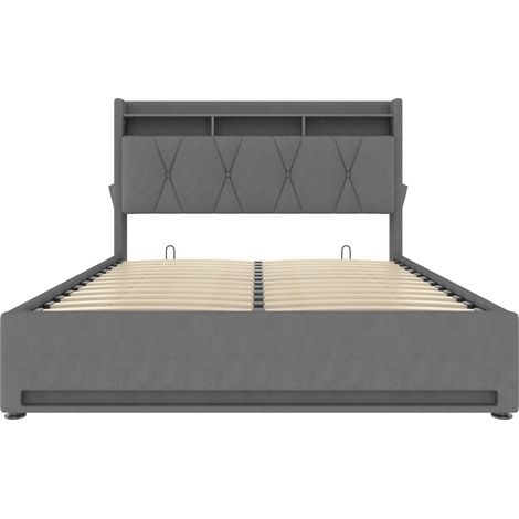Letto contenitore matrimoniale 160x200 cm in velluto grigio scuro con LED e USB Type-C (1/5)