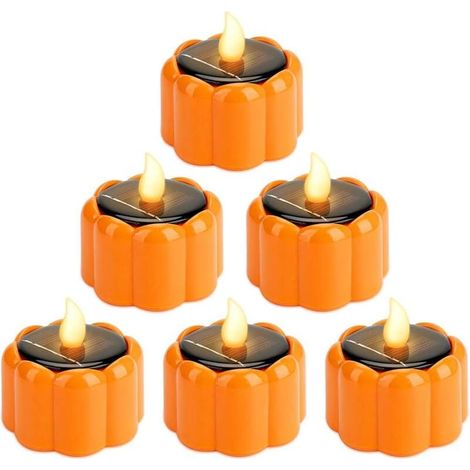 Solar-Kürbis-Teelichter, 6 Stück batteriebetriebene Teelichter, flammenlose LED-Halloween-Lichter, batteriebetriebene Laternen, Lichtdekor für Halloween-Dekorationen (1/4)