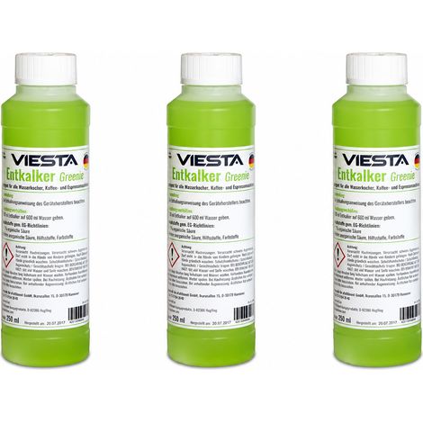 VIESTA® Decalcificante Greenie 3 x 250 ml (750 ml) – Anticalcare per macchine da caffè automatiche – Acido citrico, delicato e naturale (1/5)