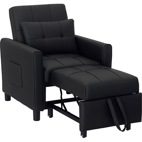 Single Chair Bed, Linen-Look, Folds Flat, 69 x 82 x 85 cm, Black (1/5)