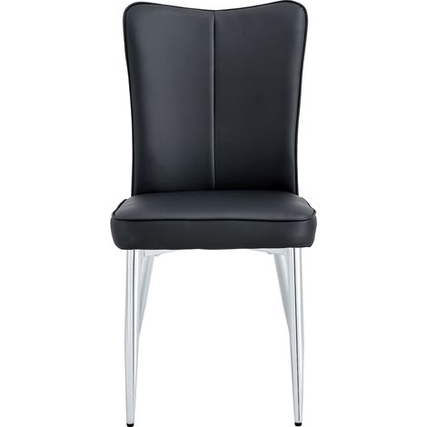 ELVMI Lote de 2 Sillas de Comedor en PU, Respaldo Ergonómico, Metal y PU, Negro y Plata (1/5)