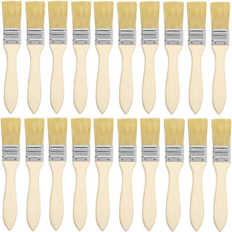 20 Pinceaux,Pinceau de Peinture,Pinceaux Plats avec Manche,Pinceau Angulaire avec Manche en Bois,pour peintures, Vernis, Teintures, Colles et Plâtre(17,5 x 2,54 cm, Jaune) (1/5)