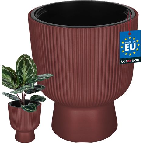 KOTARBAU® Pot de Fleur - Pot Plastique Plante Ø 29 cm - avec Bac Intérieur - Pot de Jardin - Pot de Fleur Exterieur -  H : 36 cm - PVC - Marsala - Nervuré (1/4)