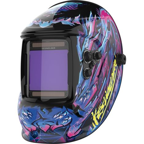 Masque Soudure Vraie Couleur Grande vue 10X9cm Casque Soudure Automatique Solar Power/Pile remplaçable, 4 Capteur Grandes ombres 4/5-9/9-13 pour TIG MIG ARC CUT GRIND Cagoule Soudure (1/5)