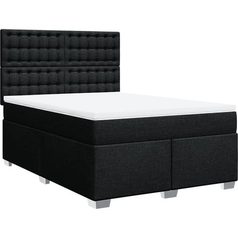 Sommier à lattes de lit avec matelas Noir 140x190 cm Tissu vidaXL (1/5)