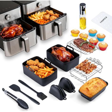 YORKING 18-tlg. Airfryer Zubehörset für Ninja AF400EU/AF300EU (7,69,5L) Silikonformen, Muffinform, Dörrgitter, Backform, Ölzerstäuber, Spatel, spülmaschinenfest (1/5)