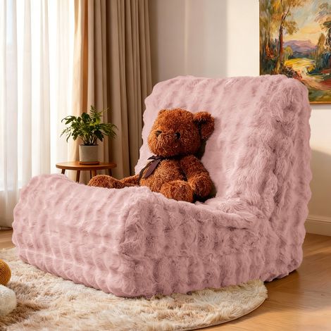 Sillón puff de chenilla rosa con respaldo, 85 x 100 x 78 cm HAVRYA (1/4)