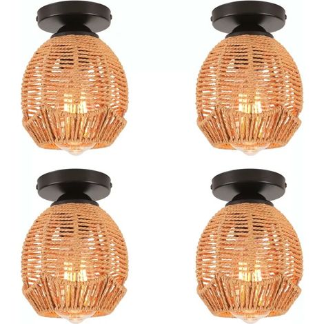 4pcs Rétro Plafonnier Industriel,Lampe de Plafond en Cage Abat-jour en Rotin et Métal Lustre Forme Ellipse pour Salon Chambre (1/5)