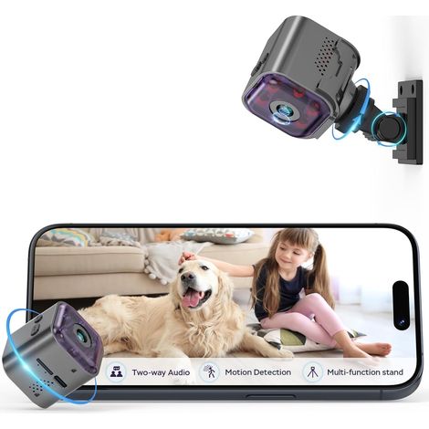 Caméra espion avec audio/vidéo, mini caméra sans fil avec application téléphonique, audio bidirectionnel, vision nocturne, détection de mouvement, surveillance d'enregistrement en direct